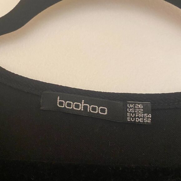 Boohoo Dress Womens 22 Black Sheath Midi Stretch Short Sleeve Button - Picture 10 of 10